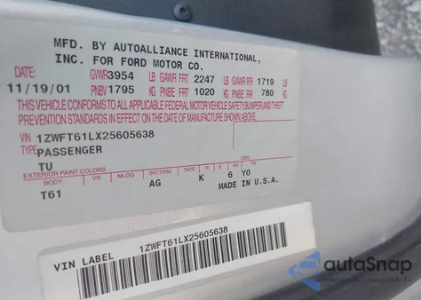 2002 Mercury Cougar V6 из США, поврежденный, VIN 1ZWFT61LX25605638